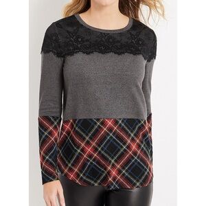 Maurice’s Lace Trim Plaid Colorblock Mixer Tee